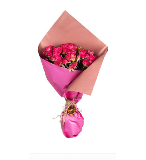 Pembe Buket Kağıdında Pembe Çardak Güller Çiçek (20'li - ~ 40 cm) 5 dal